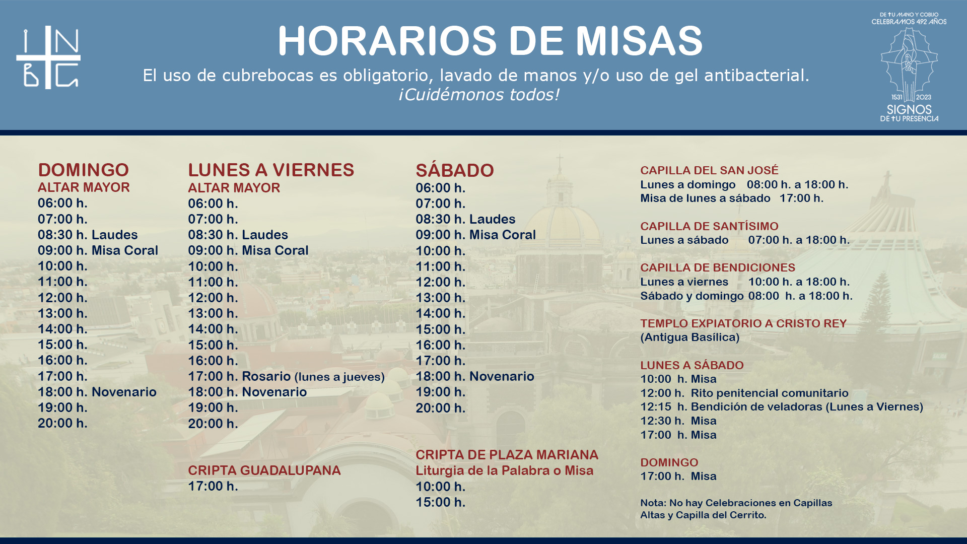 horario de misas en la basilica santa maria de guadalupe gustavo a madero